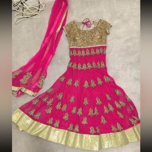 Indian anarkali hot pink and beige